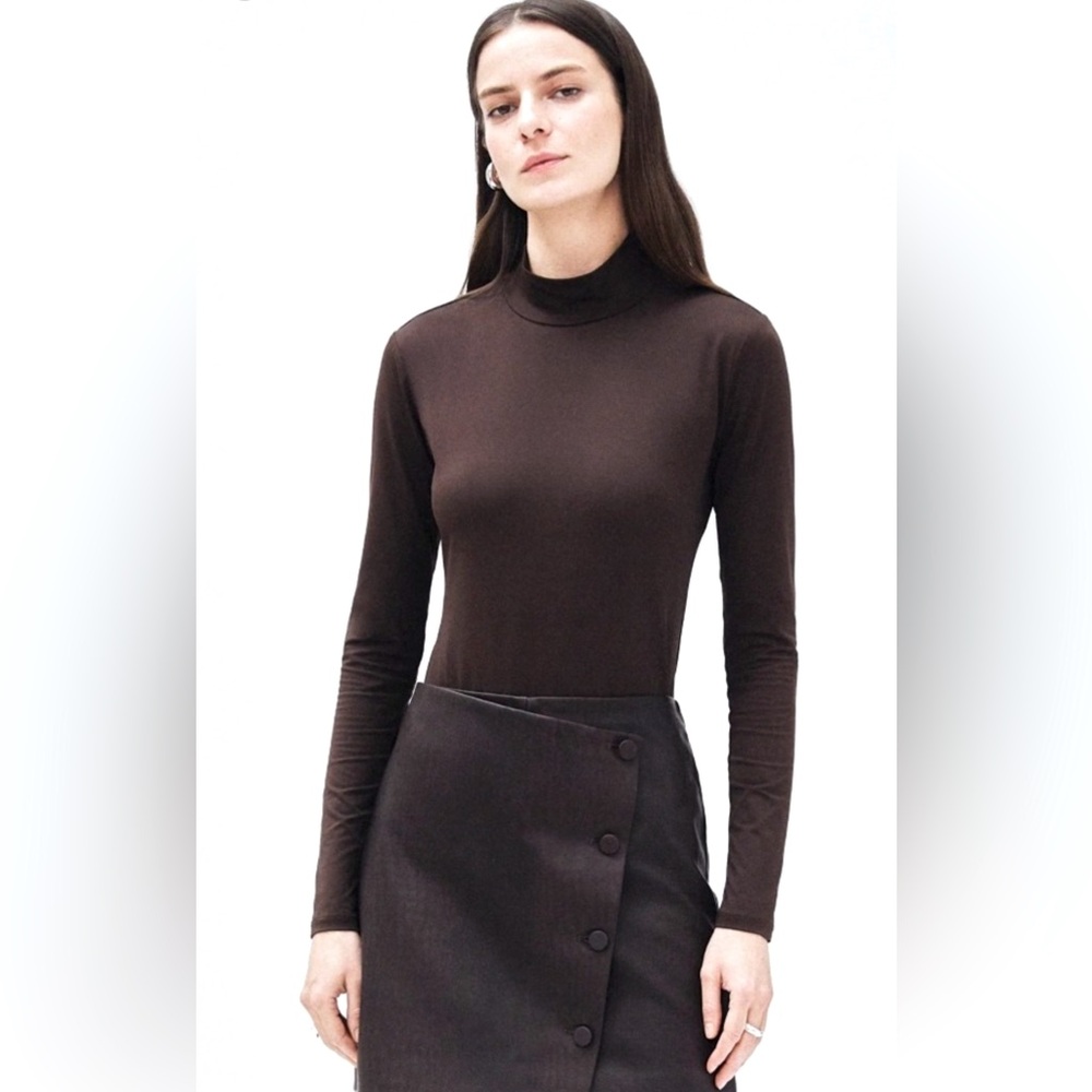 NWT Mayson the Label tissue jersey mock neck in Chocolate Brown Sz XL